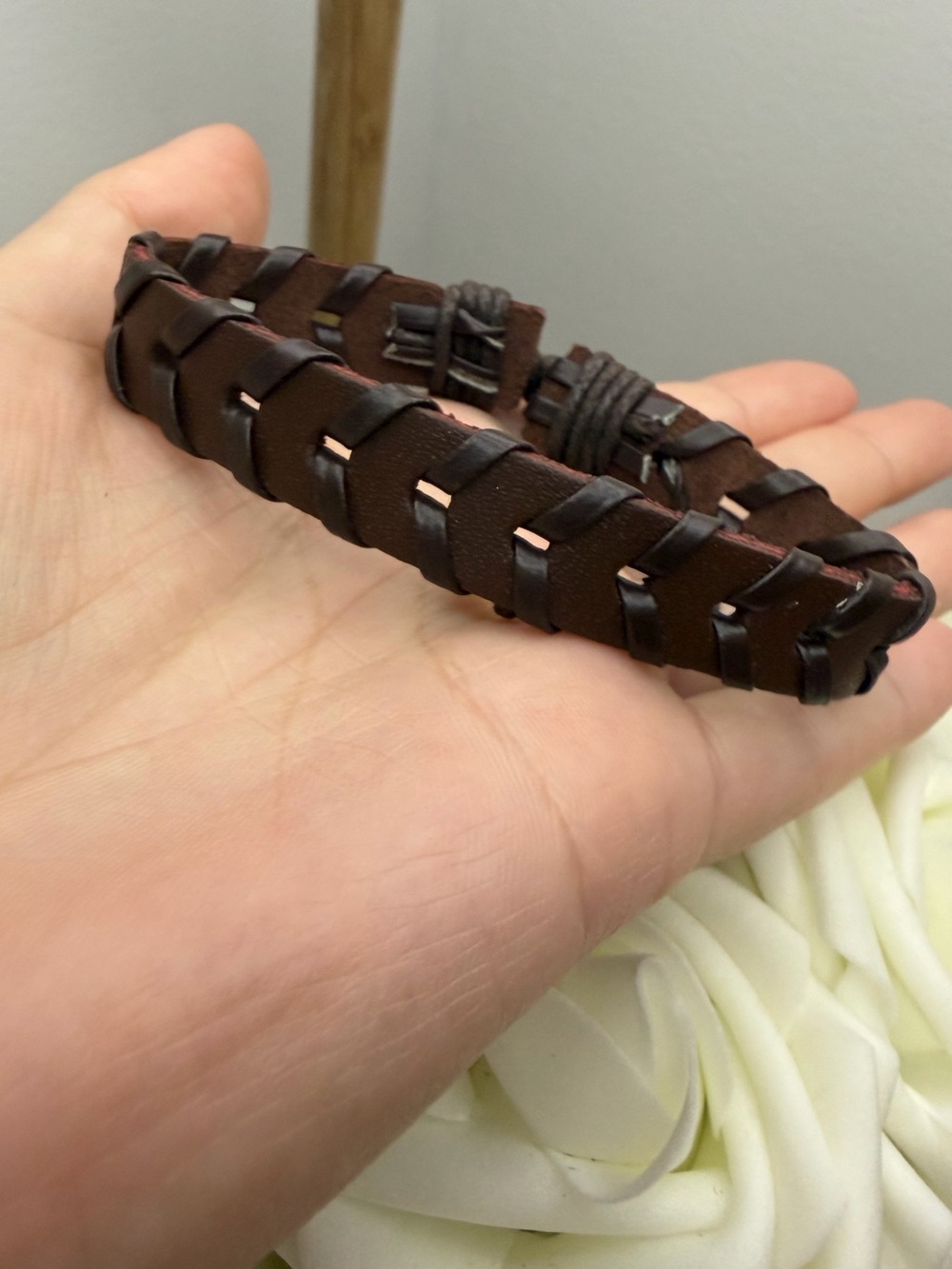 Brown Braided Leather Men's Bracelet